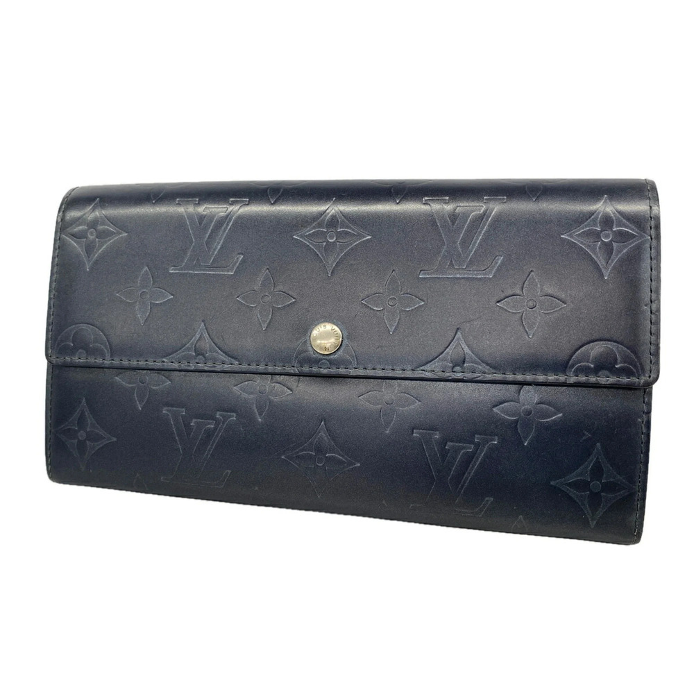 Louis Vuitton Monogram Mat Pochette Portemonnaie Credit Wallet M65102 Blue Wo...